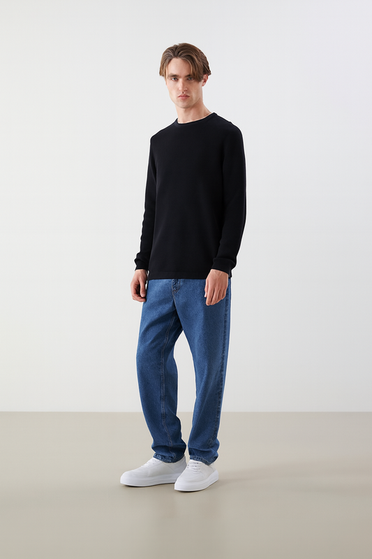 LC Waikiki – Textured Knit Long-Sleeve Blouse (Black)