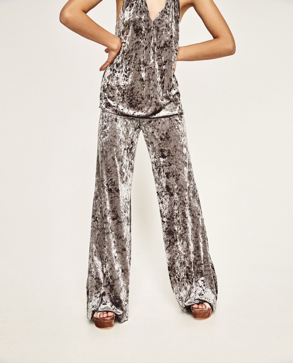 ZARA – Crushed Velvet Wide-Leg Pants