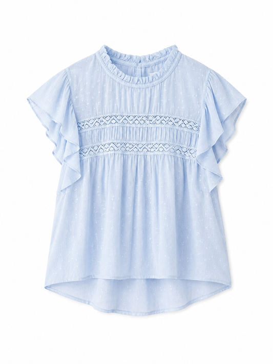 VM Light Blue Lace-Detail Blouse