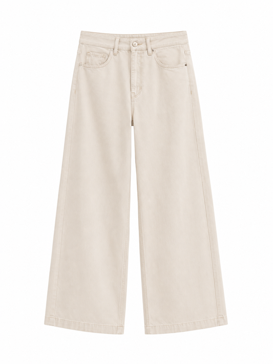 W Beige Wide-Leg Jeans