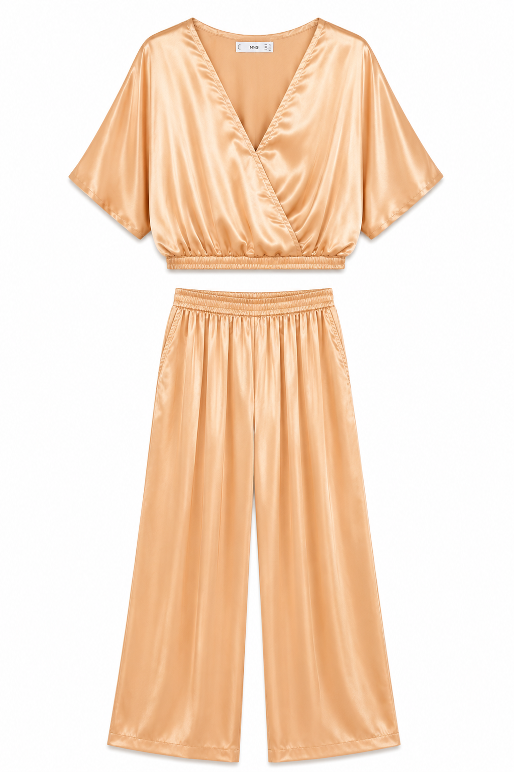 MANGO Satin Two-Piece Set – Champagne Peach