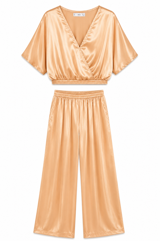 MANGO Satin Two-Piece Set – Champagne Peach