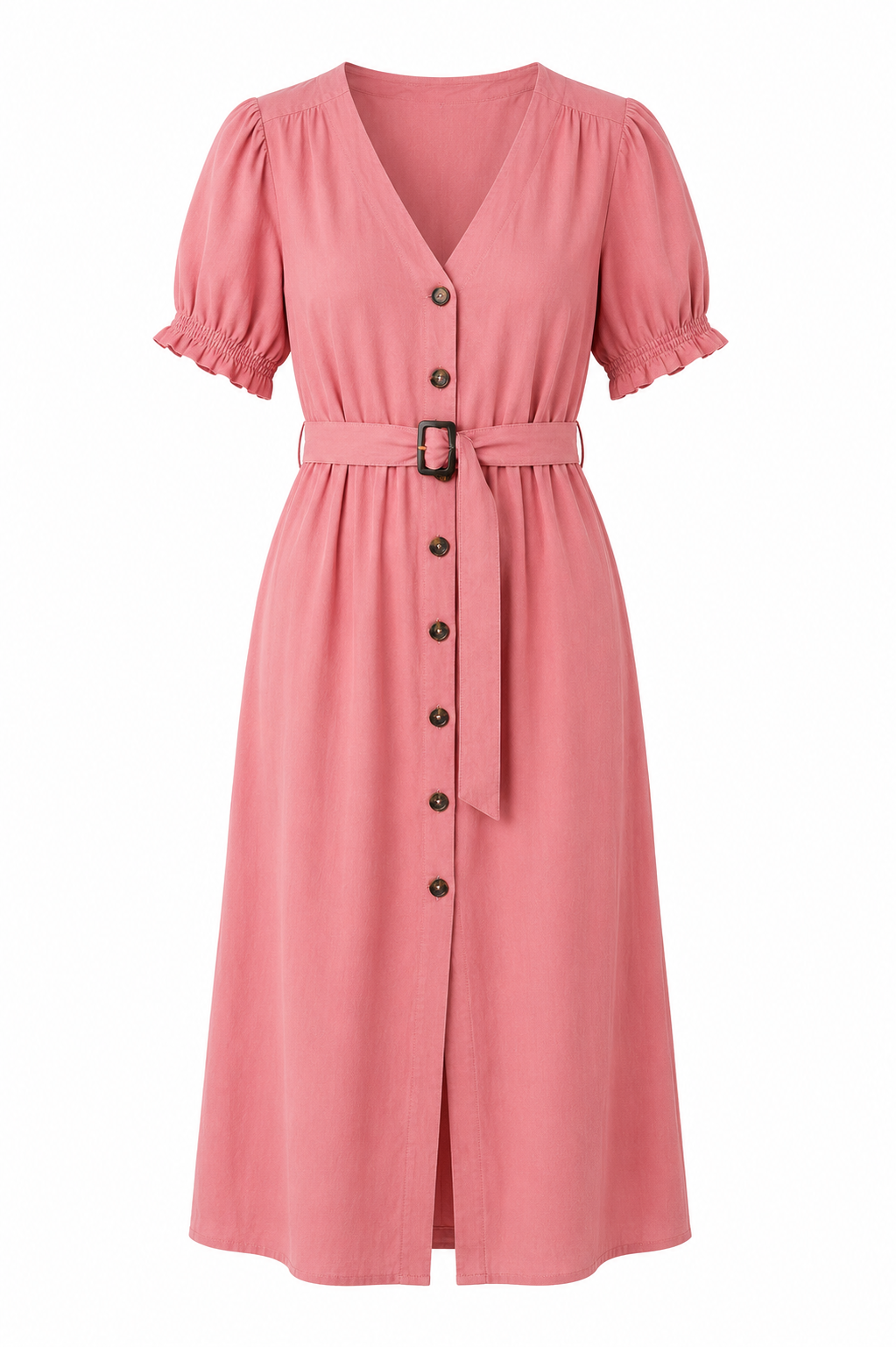 Ann Taylor Belted Button-Front Midi Dress