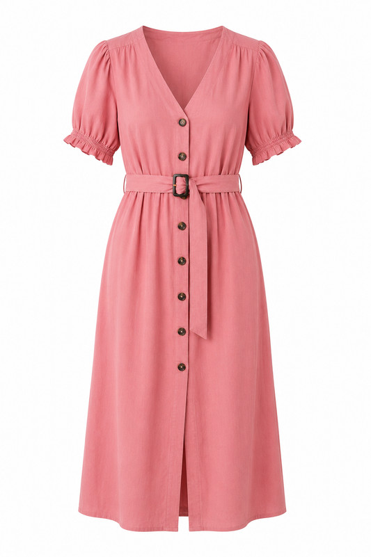 Ann Taylor Belted Button-Front Midi Dress