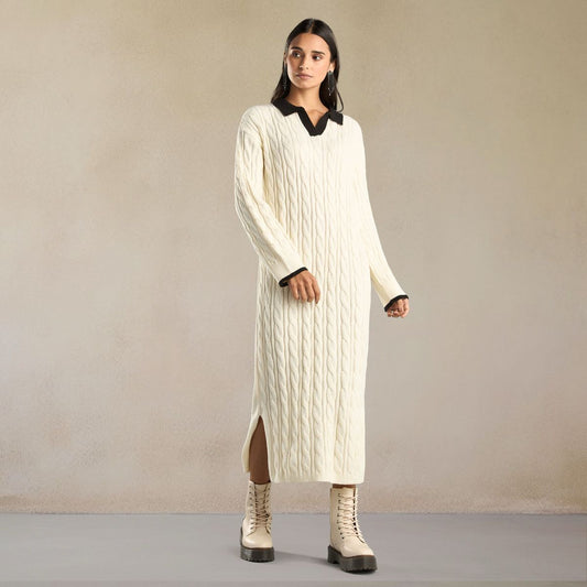 Max Cable-Knit Sweater Dress – Cream