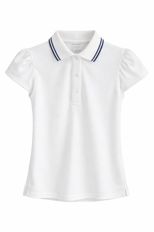 Women’s White Puff-Sleeve Polo Blouse