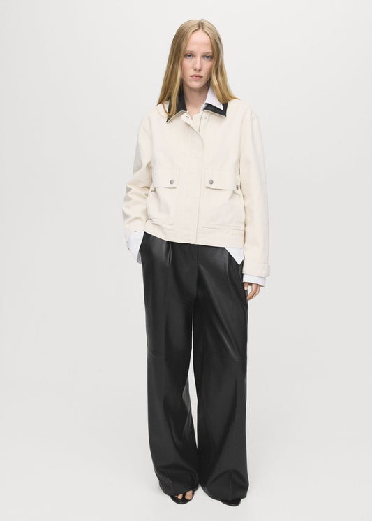 Mango Cropped Denim Jacket – Off-White with Contrast Collar
