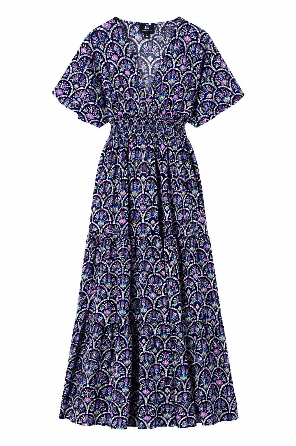 J&W Printed Smocked Maxi Dress