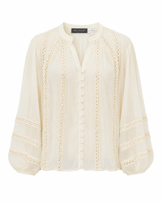 Mint Velvet – Lace Trim Button-Front Blouse