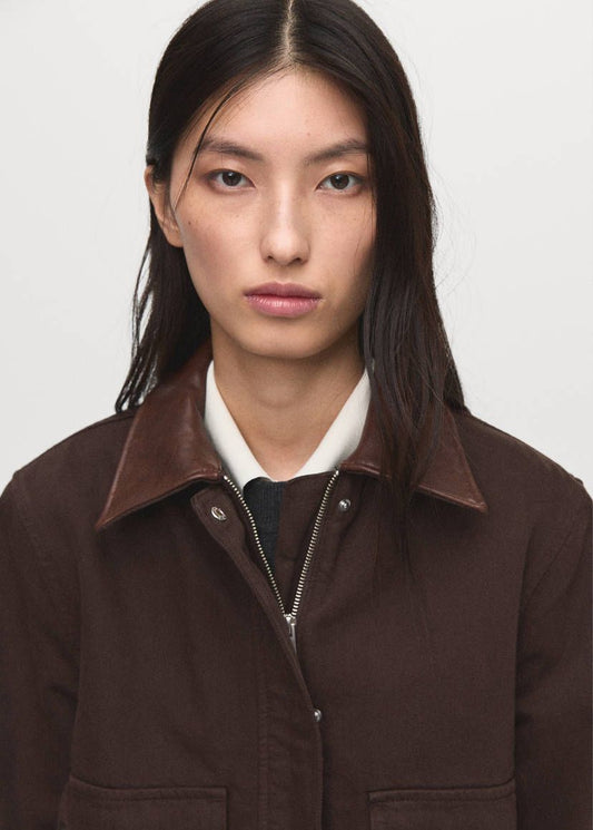Mango Cropped Denim Jacket – Dark Chocolate Brown