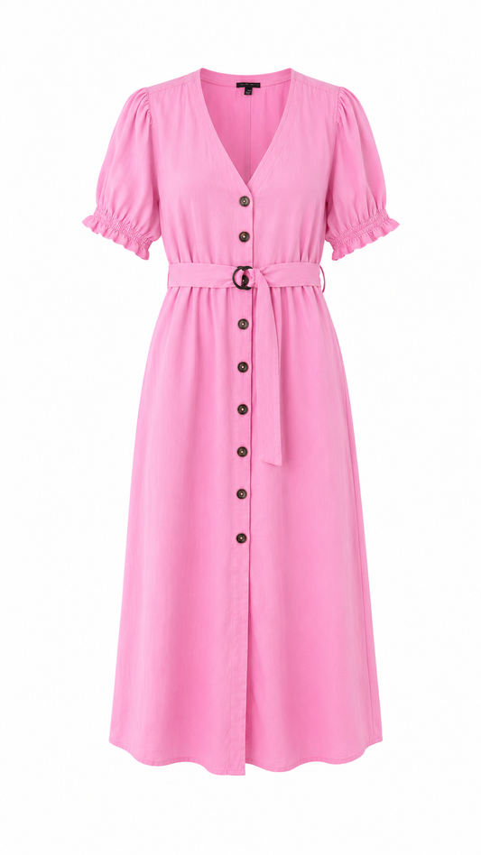 Ann Taylor Belted Button-Front Midi Dress