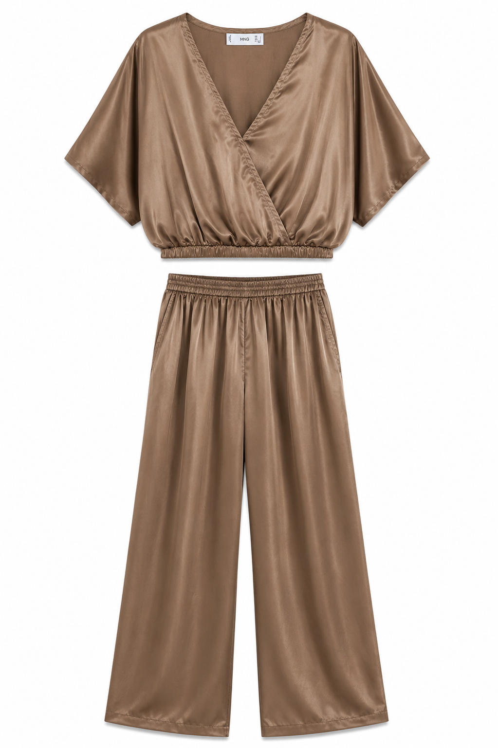 MANGO Satin Two-Piece Set – Taupe