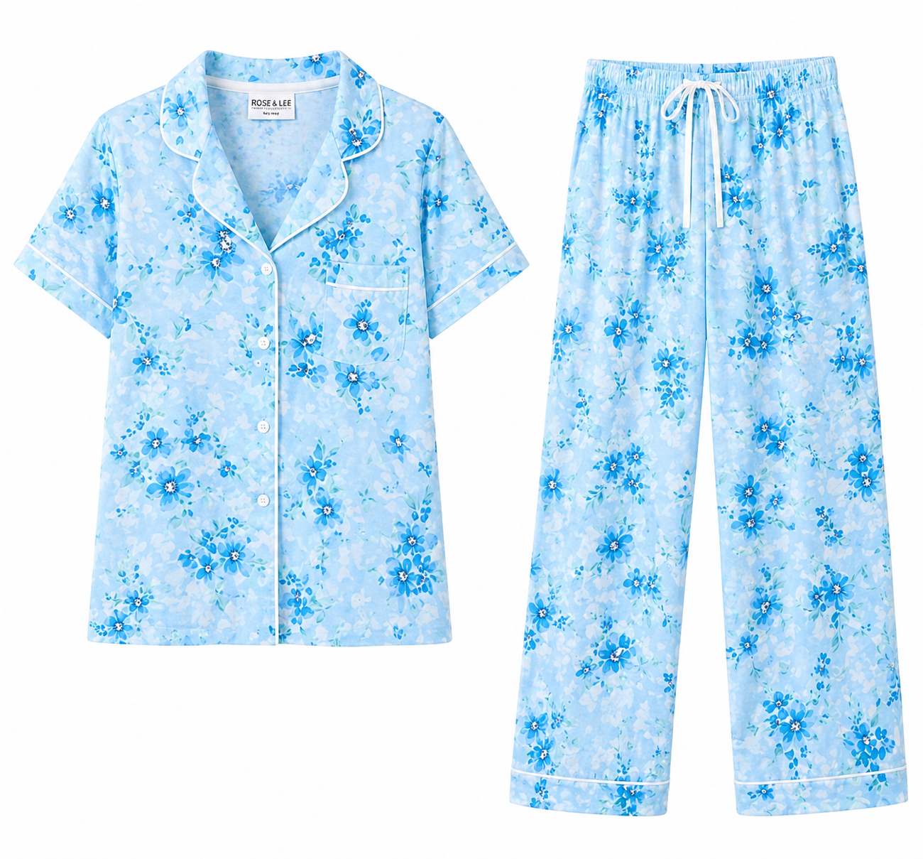 Rose & Lee Light Blue Floral Pajama Set