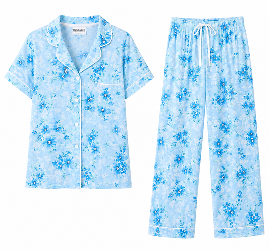 Rose & Lee Light Blue Floral Pajama Set