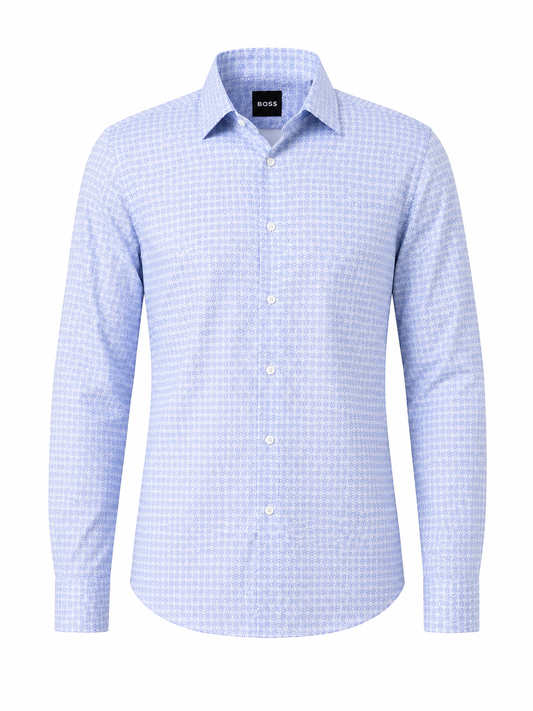 BOSS Light Blue Micro-Pattern Slim-Fit Shirt