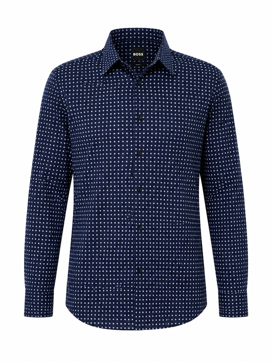 BOSS Navy Micro-Print Slim-Fit Shirt