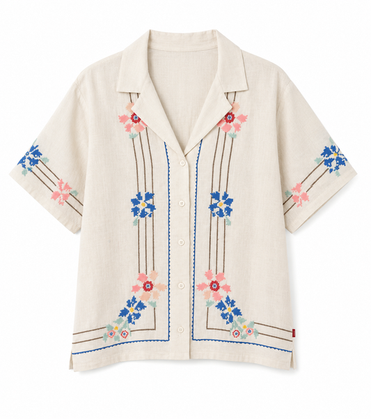 Levi's – Embroidered Linen-Blend Button-Up Blouse