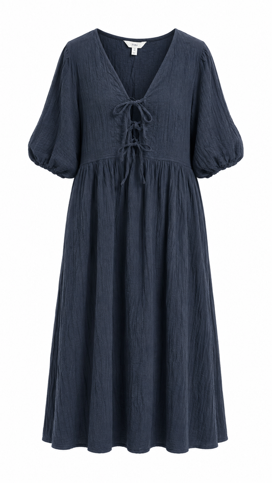 M&S Navy Tie-Front Midi Dress