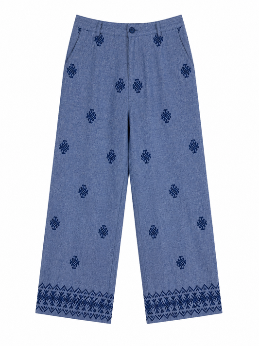 Liberto Printed Wide-Leg Trousers – Blue