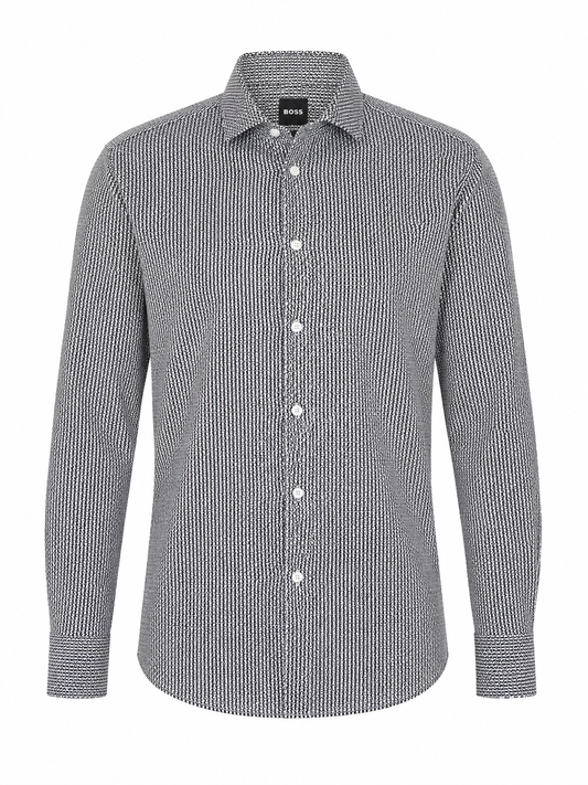 BOSS Black & White Micro-Pattern Slim-Fit Shirt