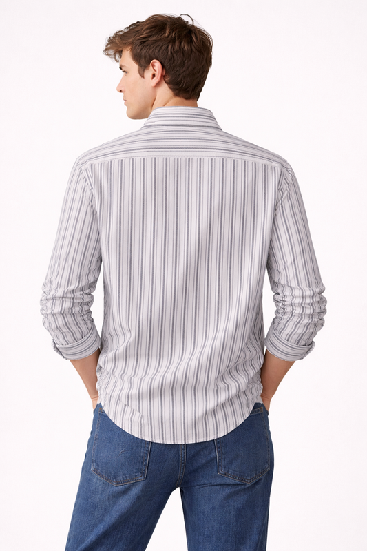 ZARA Textured Striped Shirt – White & Navy