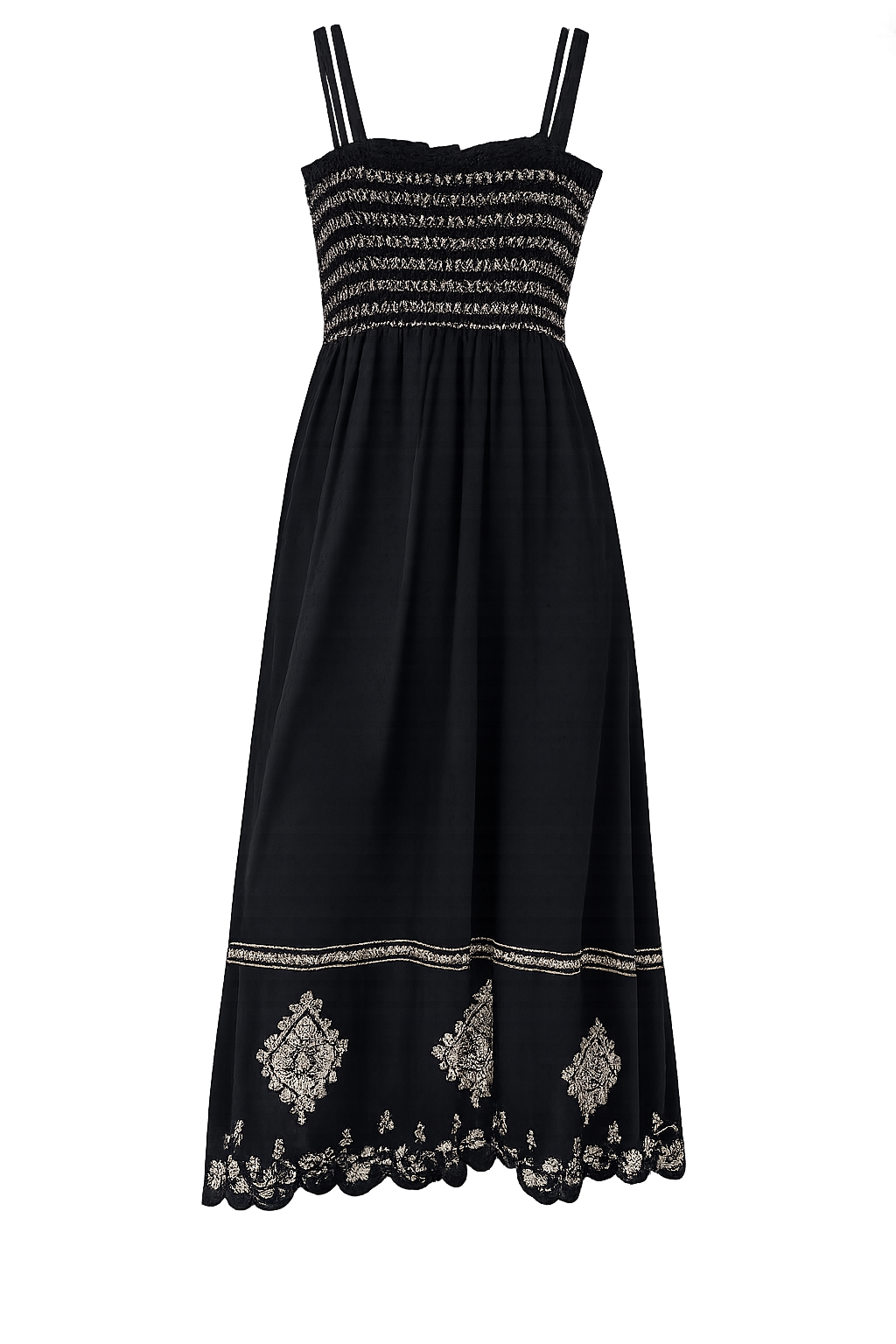 ZARA Embroidered Smocked Maxi Dress