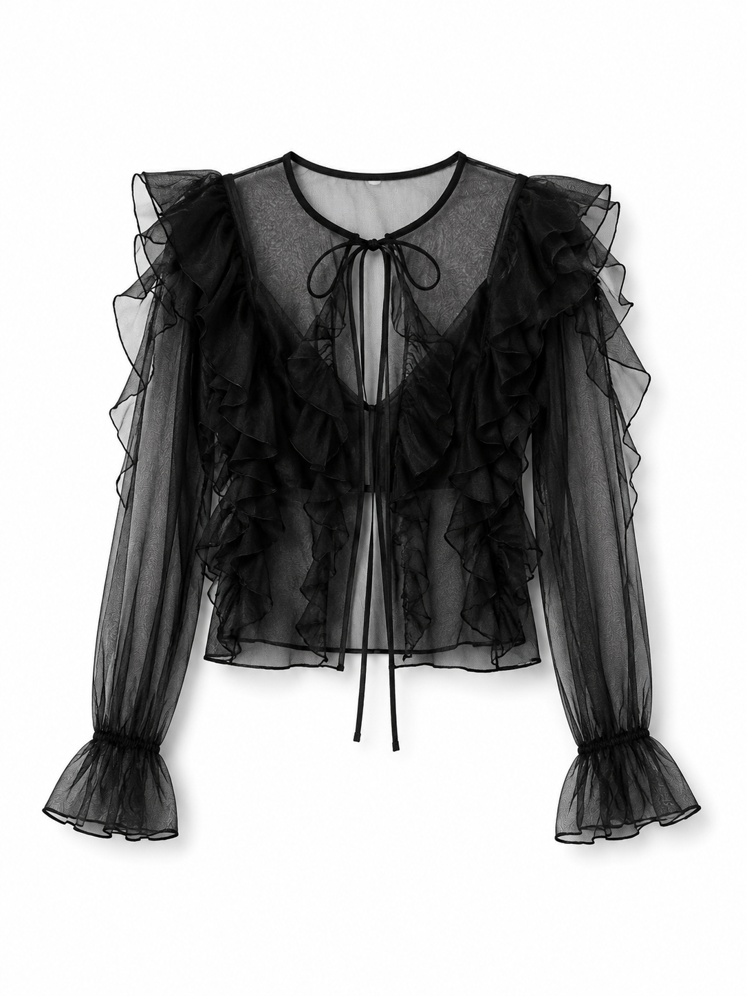 RI Black Sheer Ruffle Blouse