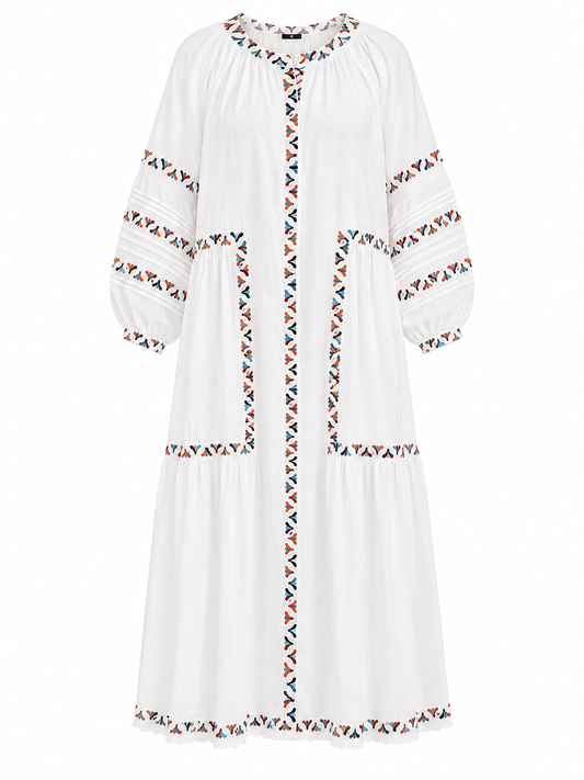 Sea White Embroidered Maxi Dress