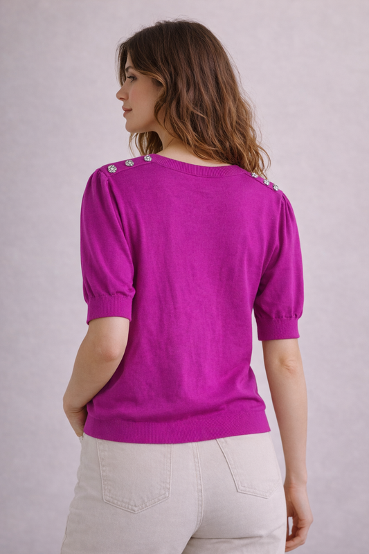 Karl Lagerfeld Paris Embellished Knit Blouse – Fuchsia Pink