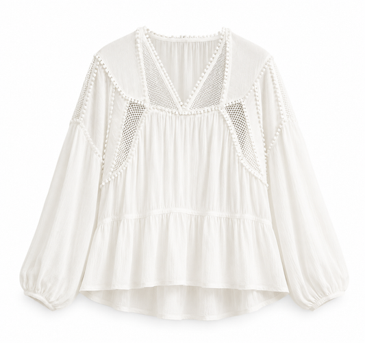 Promod Lace-Trim Peplum Blouse – Product Description