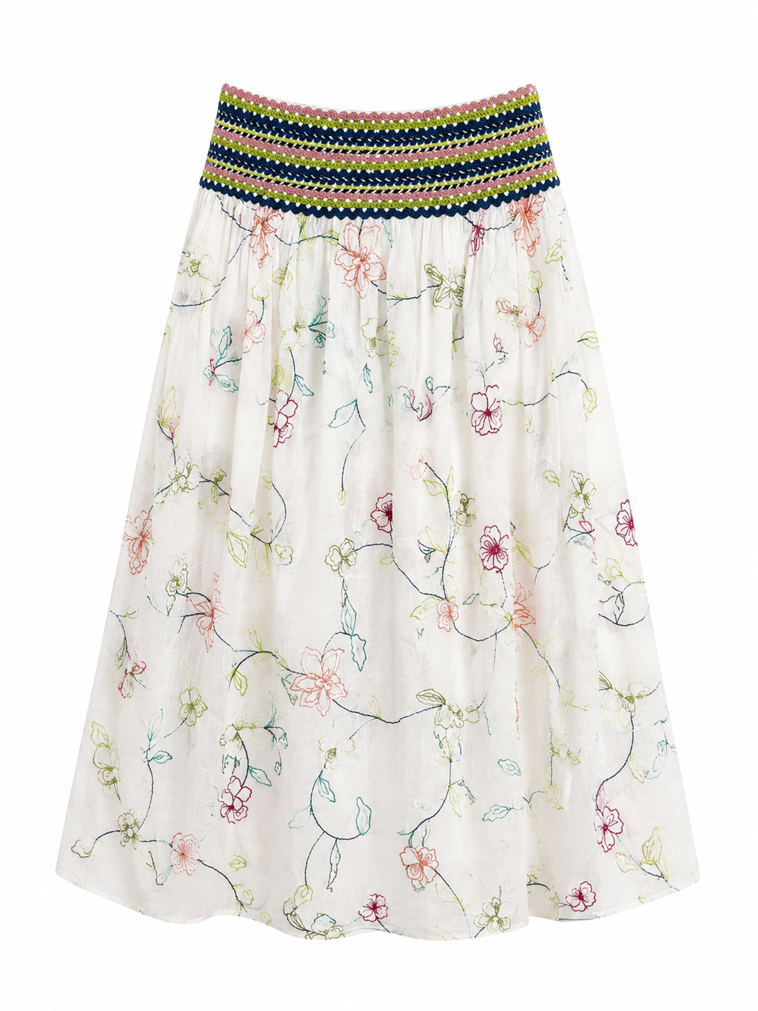ZARA – Floral Smocked Waist Midi Skirt