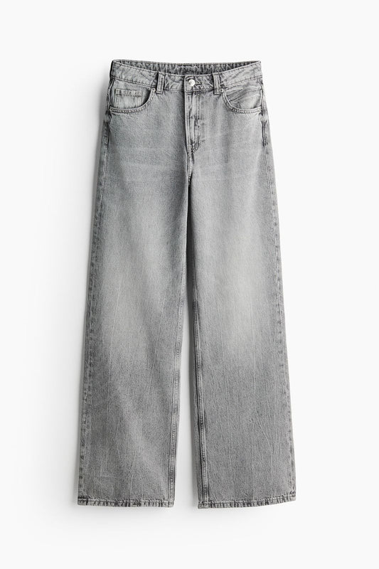 H&M High-waisted, wide-leg cut Light washed grey (stone/ash tone)