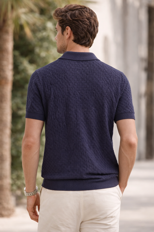 ZARA Textured Knit Polo Blouse