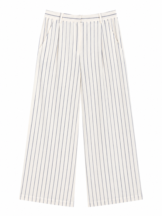 Abercrombie & Fitch Striped Wide-Leg Trousers – White & Blue