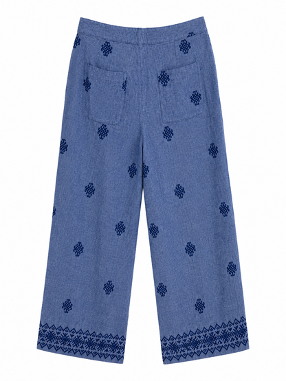 Liberto Printed Wide-Leg Trousers – Blue