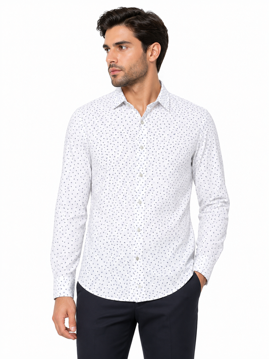 BOSS White Patterned Slim-Fit Shirt