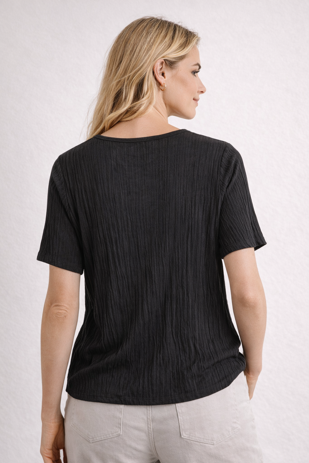 VILA Textured Ribbed Blouse – Black
