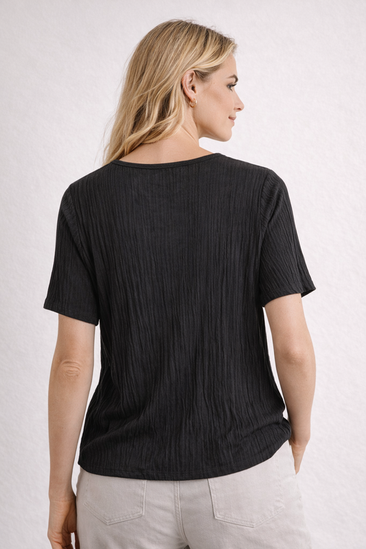 VILA Textured Ribbed Blouse – Black