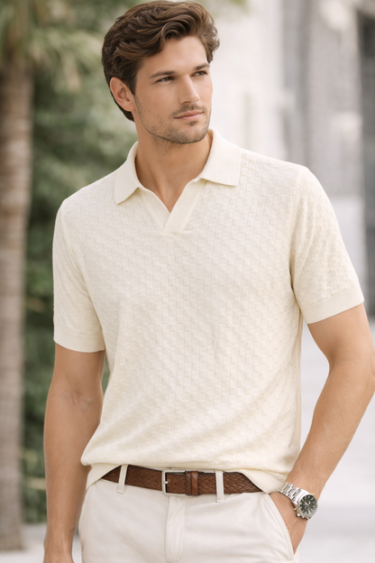 ZARA Textured Knit Polo Blouse