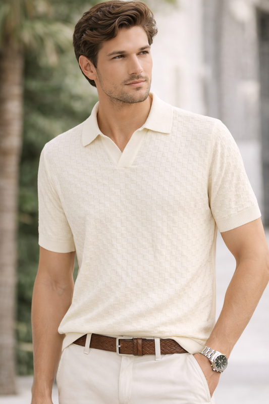 ZARA Textured Knit Polo Blouse