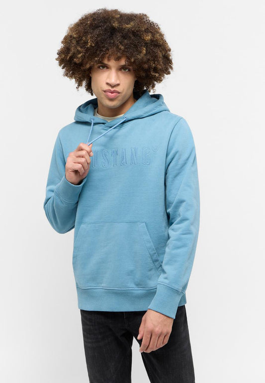 Mustang Unisex Embroidered Logo Hoodie – Light Blue