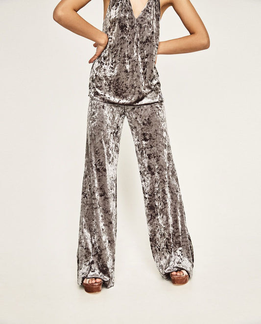ZARA – Crushed Velvet Wide-Leg Pants