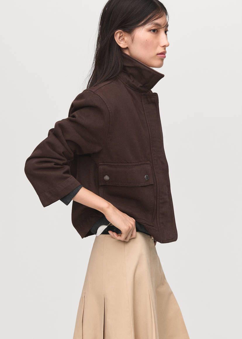 Mango Cropped Denim Jacket – Dark Chocolate Brown