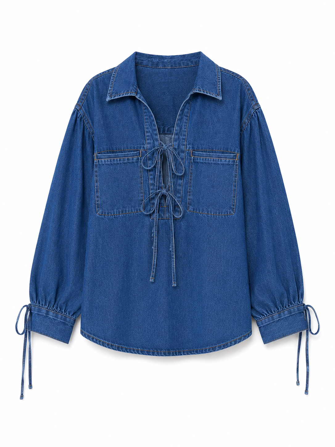 Per Una Denim Tie-Neck Blouse – Product Description