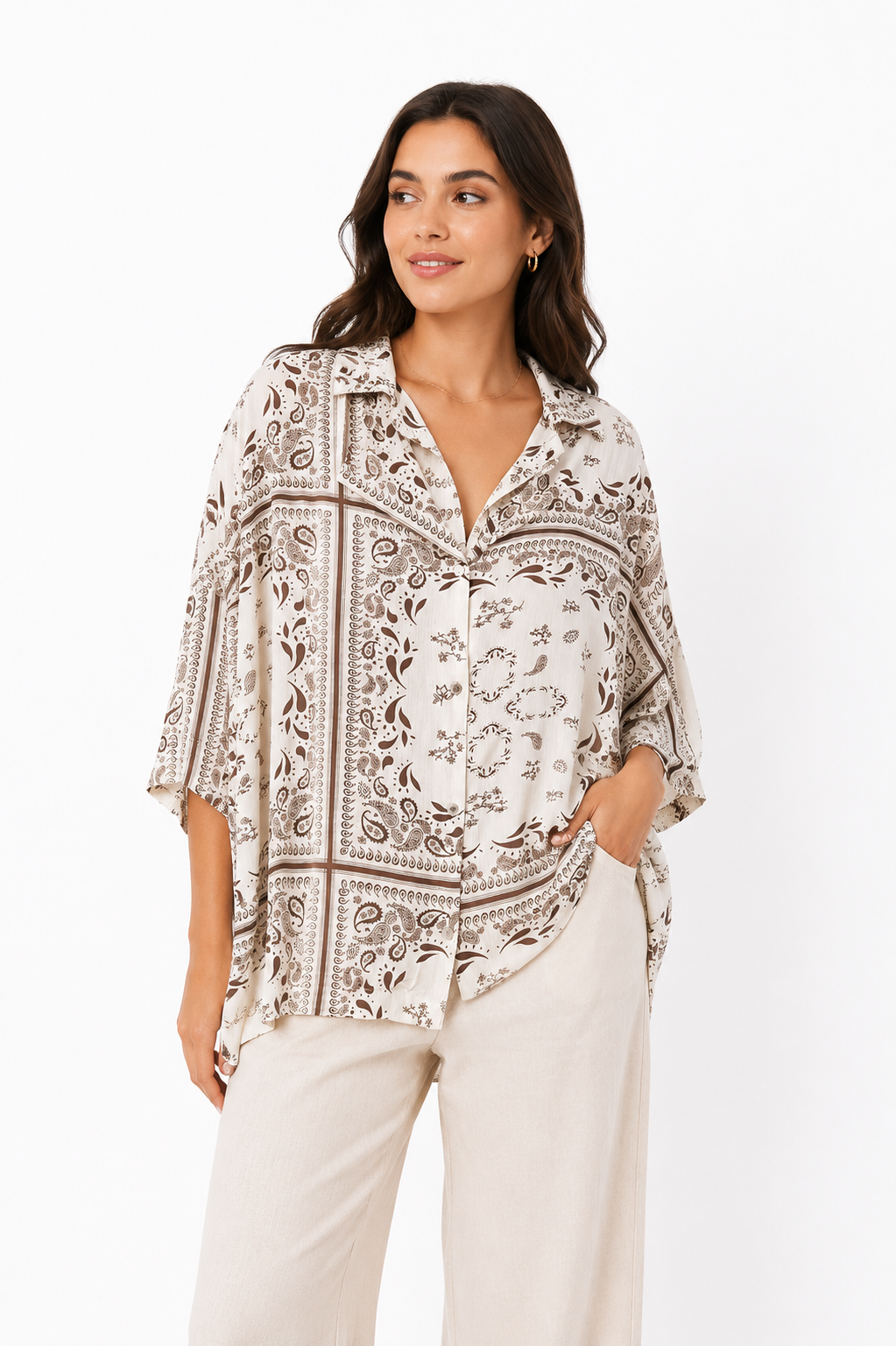 ON Beige & Brown Paisley Print Shirt