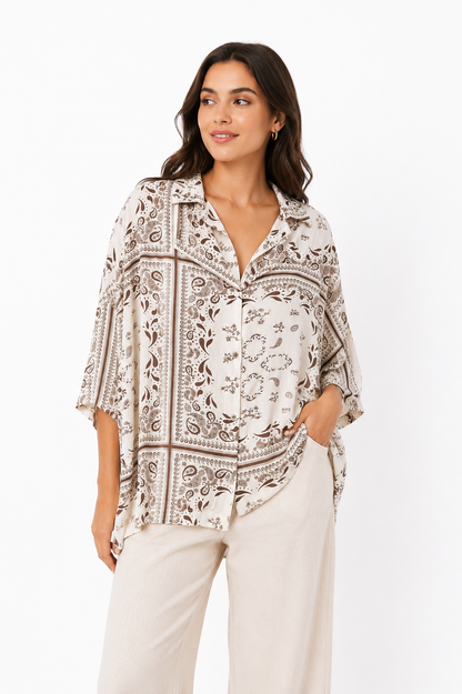 ON Beige & Brown Paisley Print Shirt