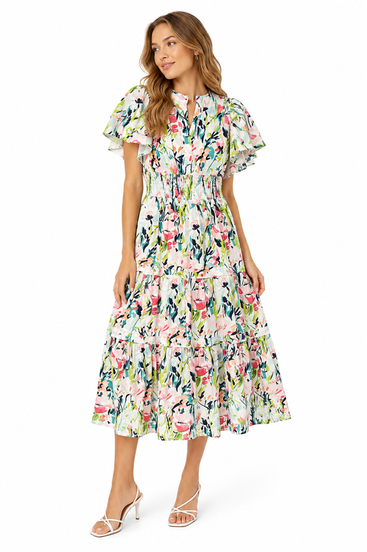 J&W Floral Tiered Midi Dress