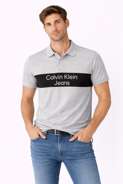 Calvin Klein Jeans Grey Logo Stripe Polo