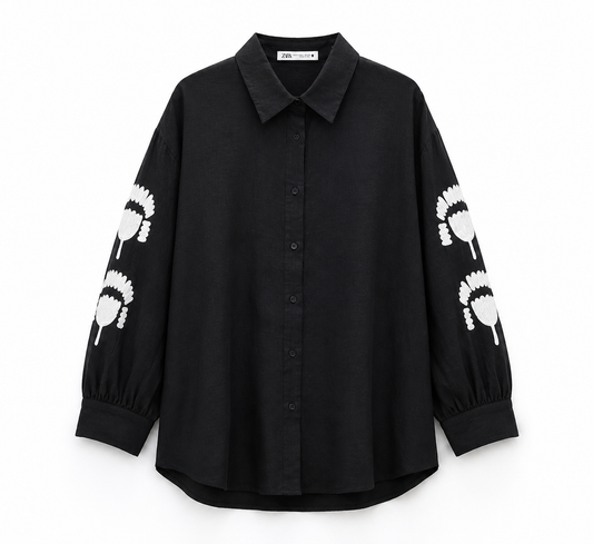 Zara – Embroidered Sleeve Relaxed Shirt