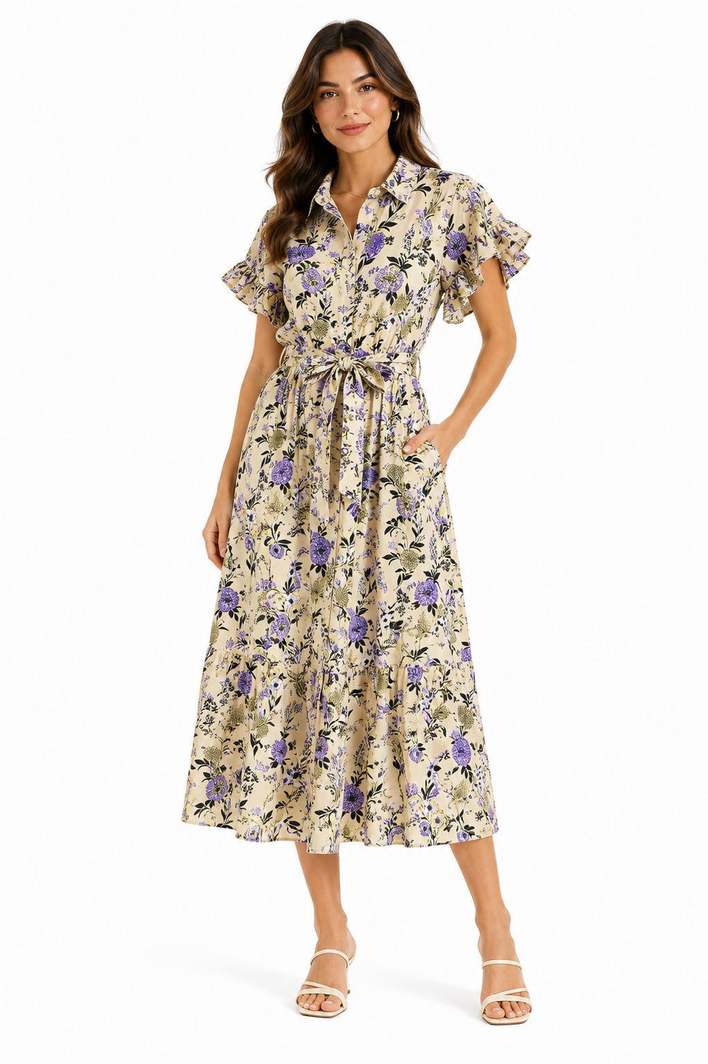 JC Women's Floral Shirt Midi Dress